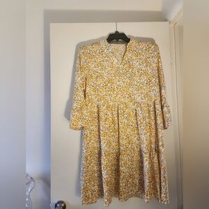 Yellow Floral Tiered Midi Dress